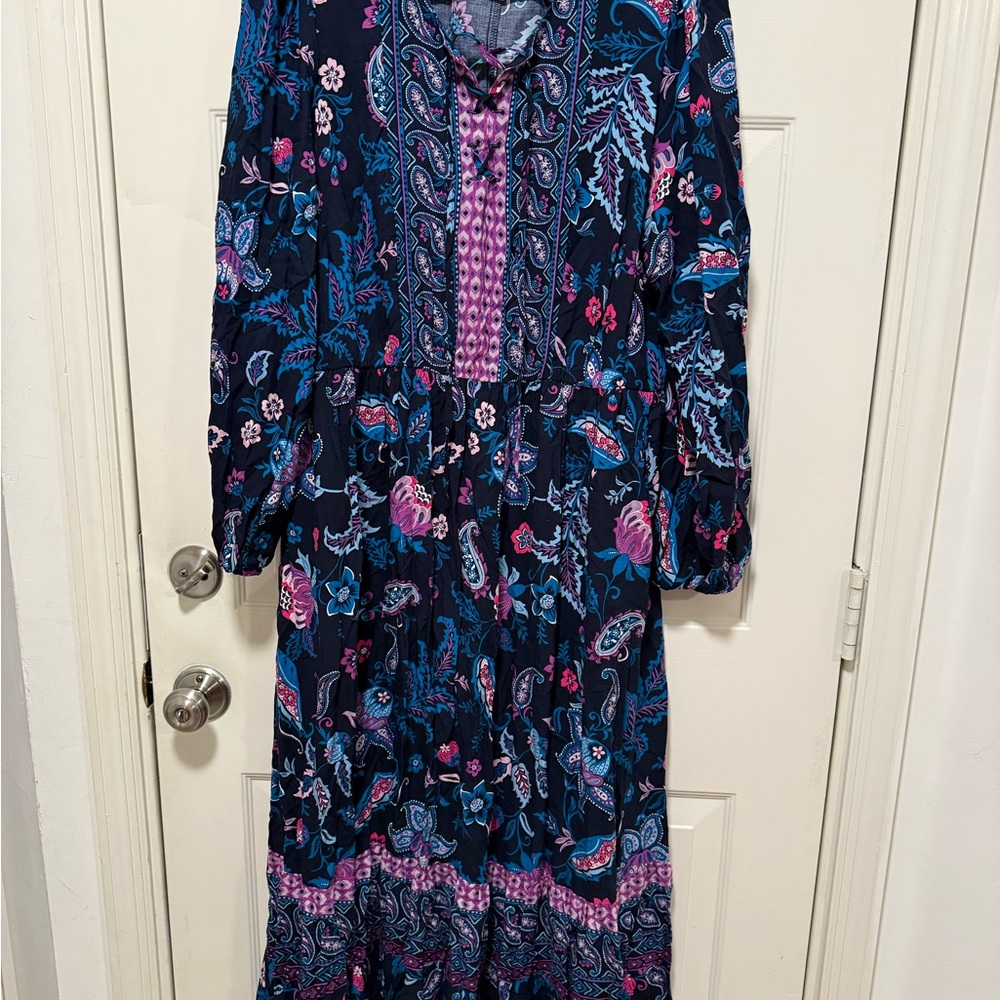 Lane Bryant Navy and Pink Paisley Long Sleeve Dress